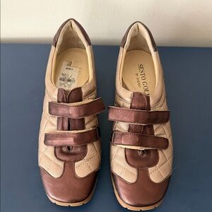 Sesto Meucci Quilted Brown and Cream Sneakers/Golf ShoesWalking